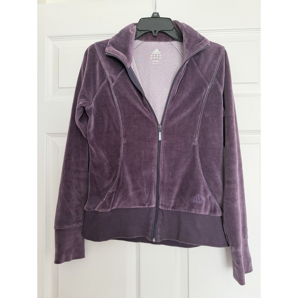 adidas Vintage Purple Velour Full‎ Zip Track Jacket Women's Medium Y2K Soft